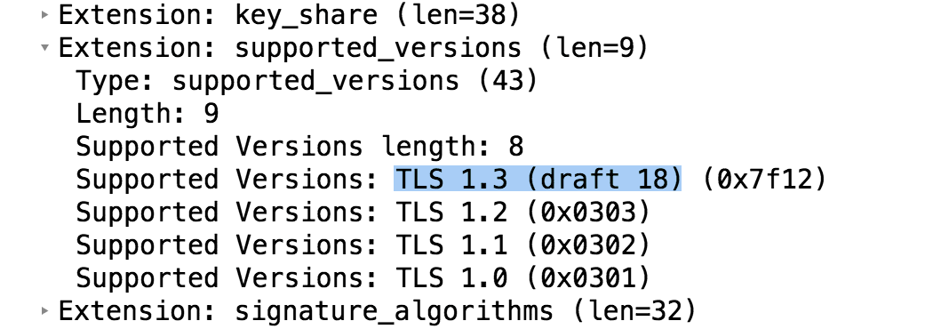 Versions de TLS supportées